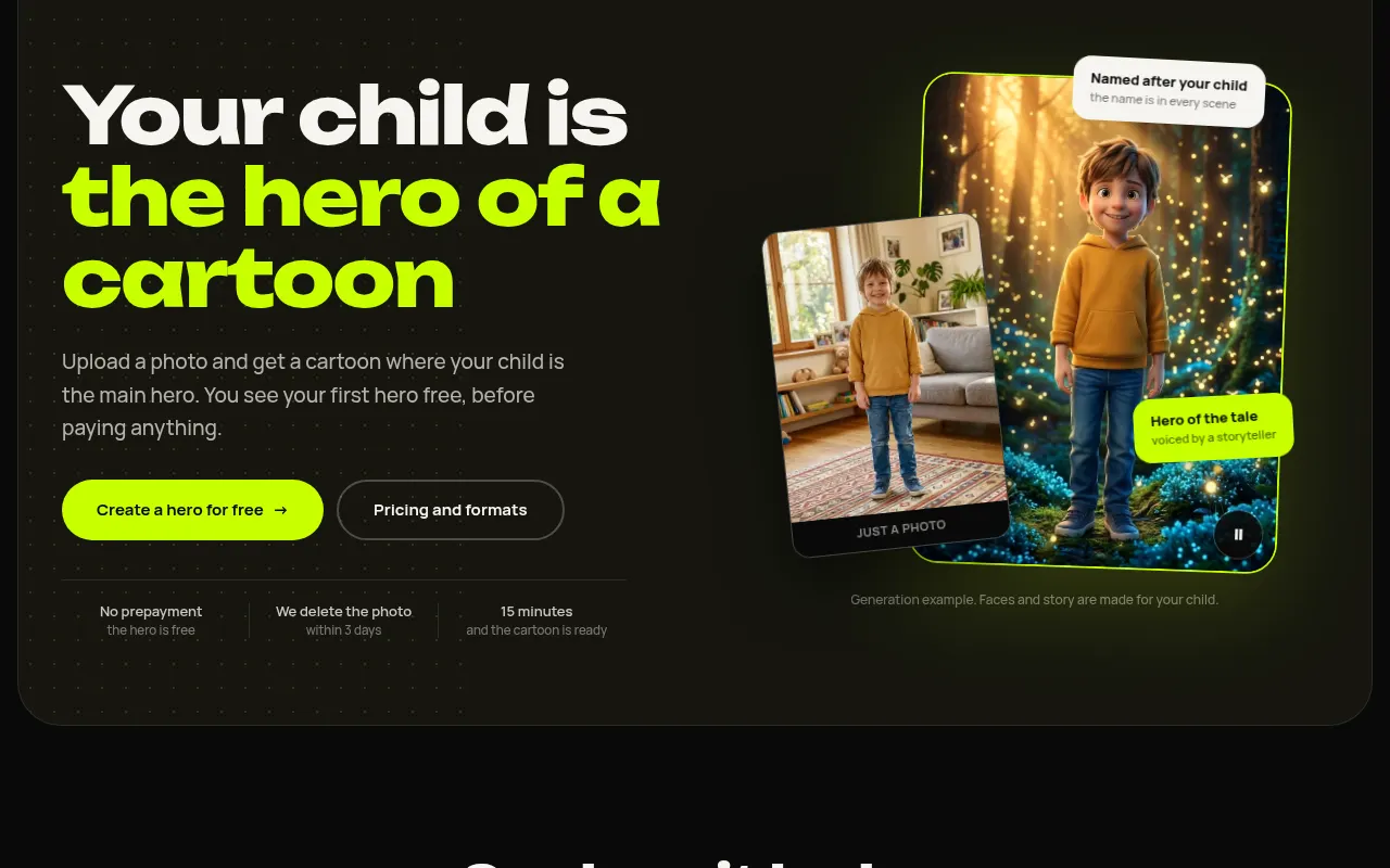 MiniHero website, first screen