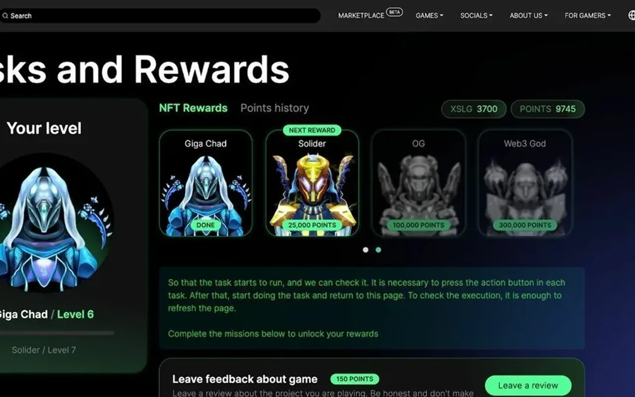 Rewards dashboard website, first screen